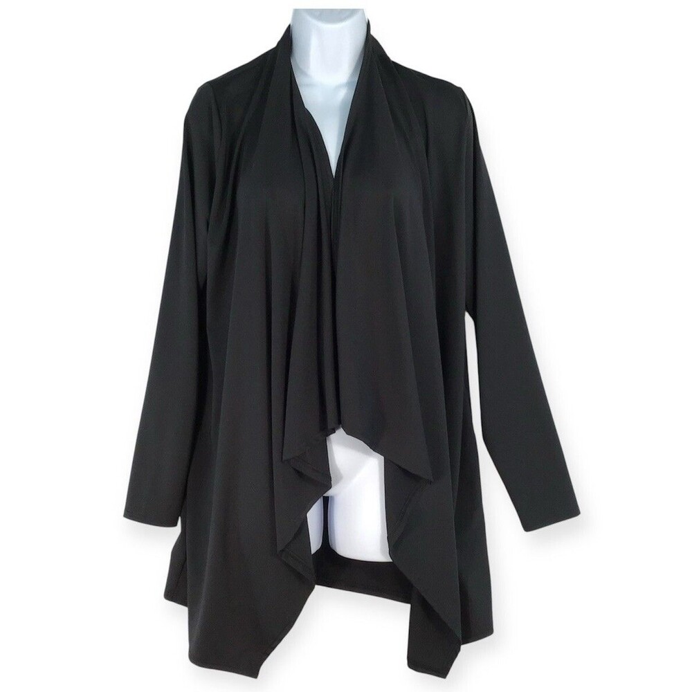 Lands' End Cardigan Top Women's Medium Black Open Front Knit Waterfall